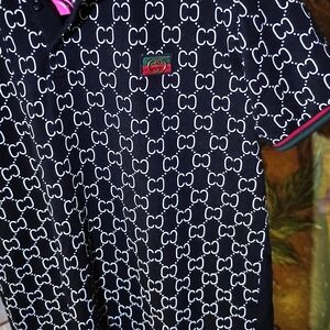 Black and White Patterned Polo Shirt